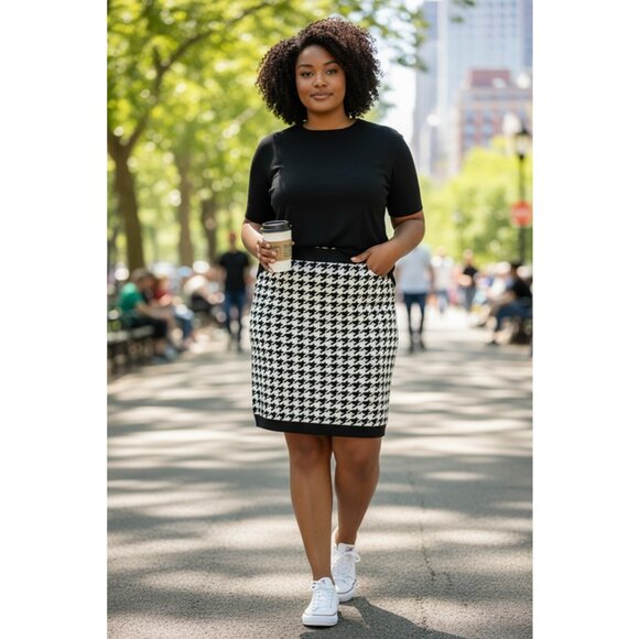 Skies are Blue Curvy Houndstooth Skirt Womens 3X Academia Career Black White - Picture 1 of 5